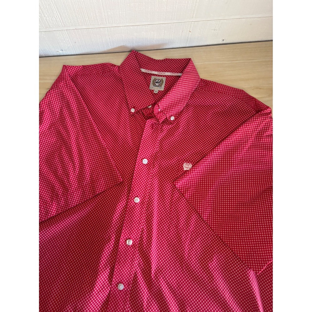 Cinch Mens XL Red Geometric Print Short Sleeve Button Down Western Shirt